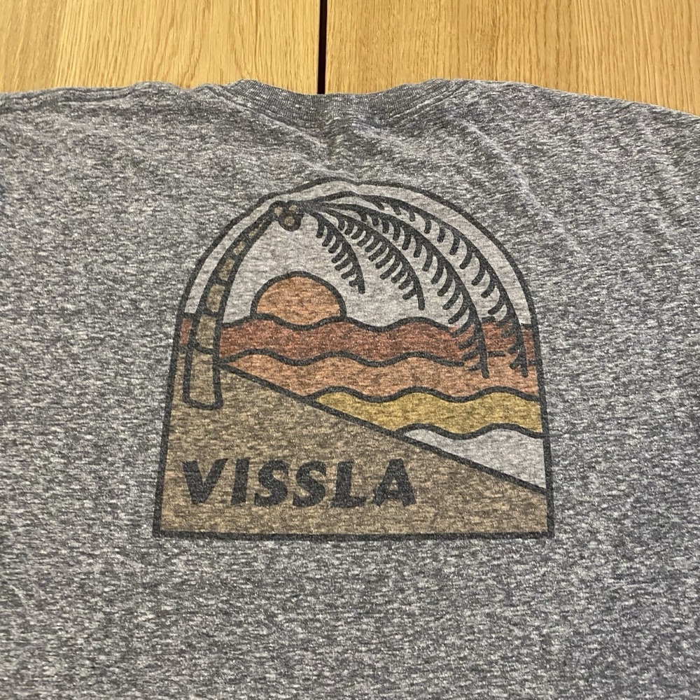 Vissla Shirt Mens‎ Small Graphic Tee Double Sided Beach Surfing Heather Gray*